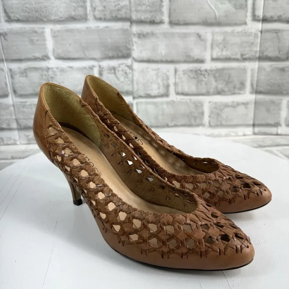 Cameos Vintage Women's Size 7 Brown Leather Cut Out Classic Pump Heels